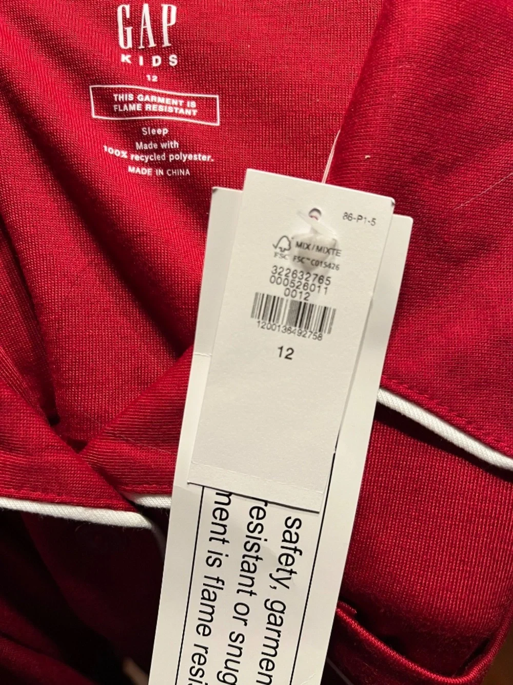 GAP Girl’s Oversized Nightgown, Long Sleeves, Size 12, Red, NWT